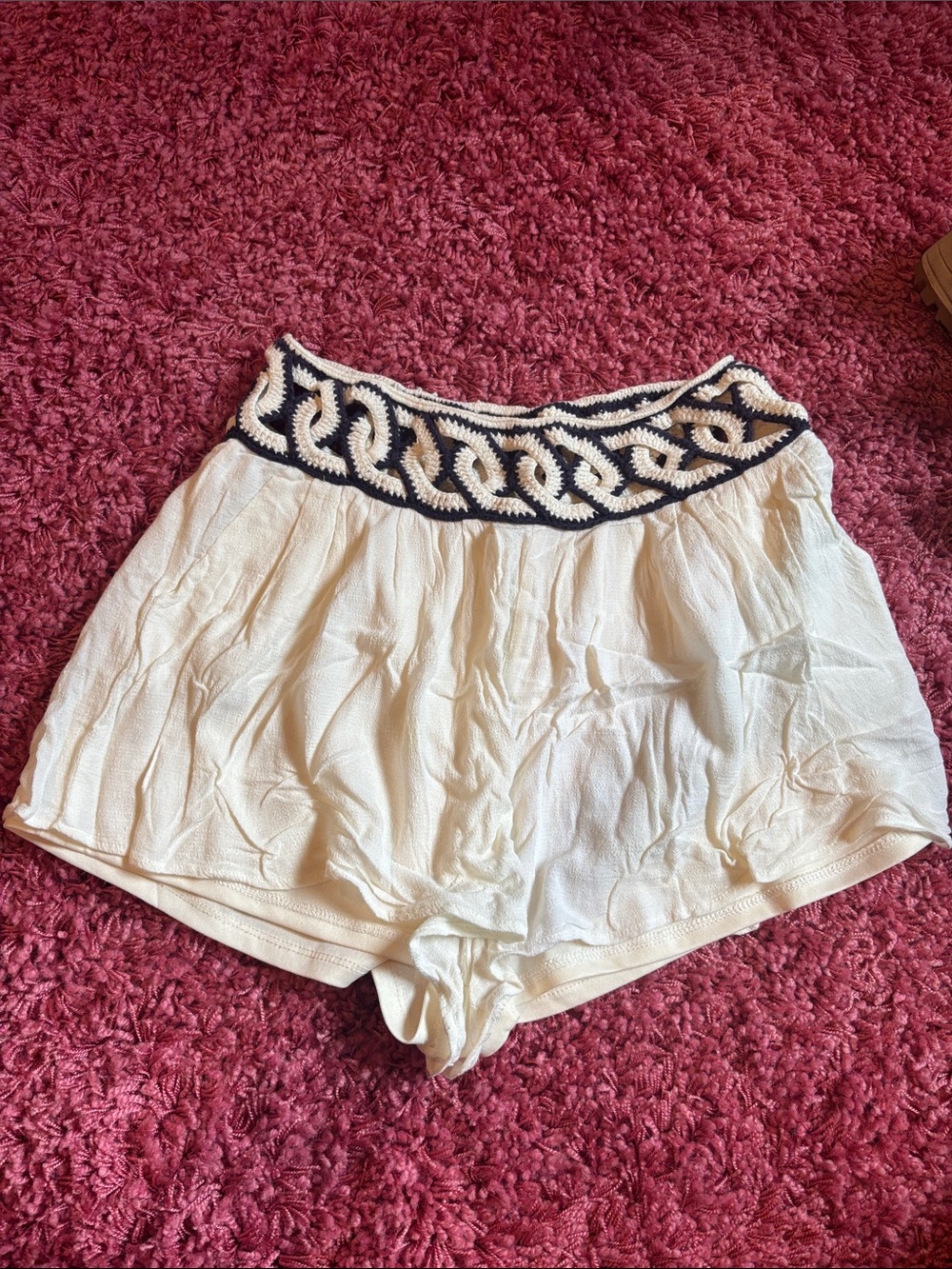 Dance & Marvel Cream High-Waist Crochet-Band Shorts